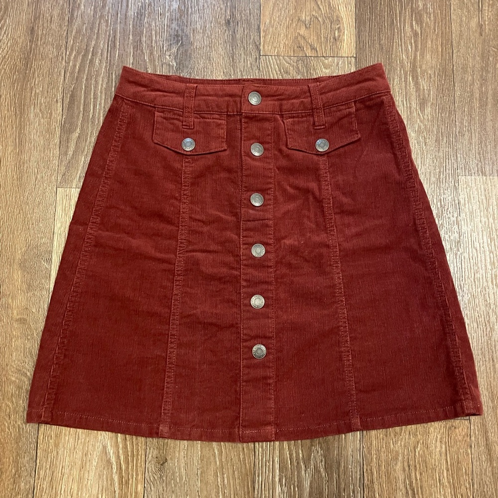 Burgundy MOSSIMO Button-Front Corduroy Skirt